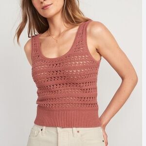 Old Navy Open-Knit Sweater Tank Top Women's Size L Rust Cropped Boho Beachy